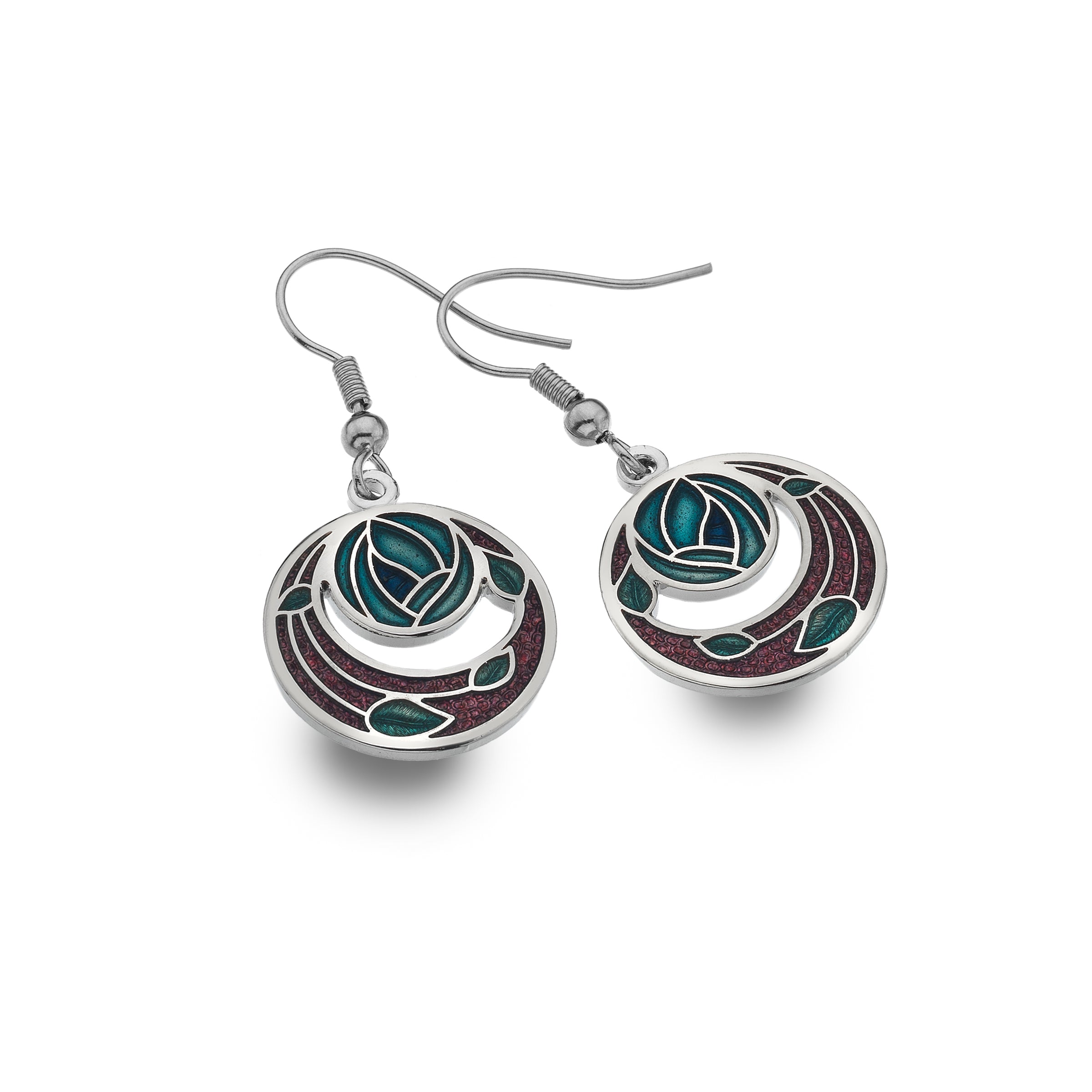 Mauve & Turquoise Mackintosh Rose Garden Earrings